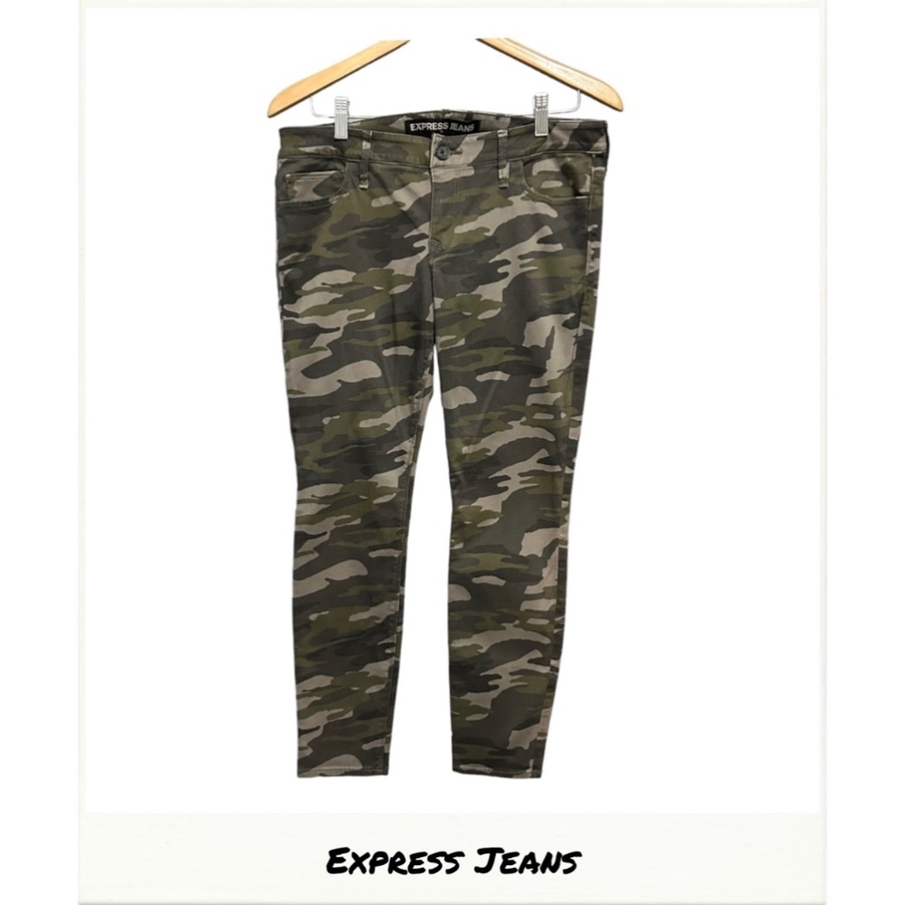 Express Jeans Women's Green Camo Stella Low Rise Ankle Legging Pants Size 10